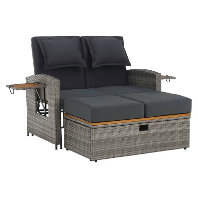 Canapea de grădină din ratan, gri/natural, MALORY