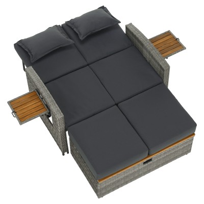 Canapea de grădină din ratan, gri/natural, MALORY