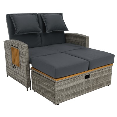 Canapea de grădină din ratan, gri/natural, MALORY