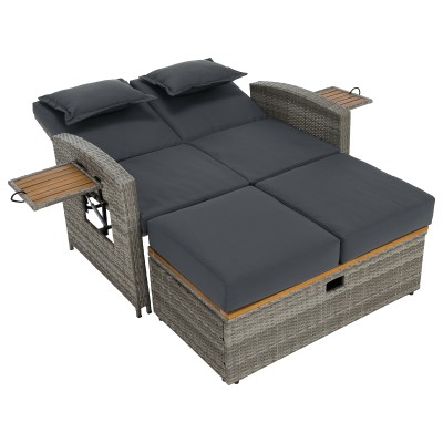 Canapea de grădină din ratan, gri/natural, MALORY