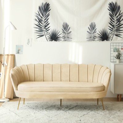 Canapea de lux, cu 3 locuri, ţesătură Velvet bej/auriu, Art-deco, NOBLEO TYP 2