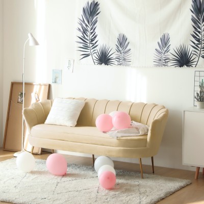 Canapea de lux, cu 3 locuri, ţesătură Velvet bej/auriu, Art-deco, NOBLEO TYP 2