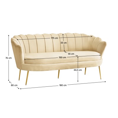 Canapea de lux, cu 3 locuri, ţesătură Velvet bej/auriu, Art-deco, NOBLEO TYP 2