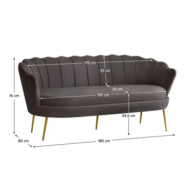 Canapea de lux, cu 3 locuri, ţesătură Velvet gri-maro/auriu, Art-deco, NOBLEO TYP 2