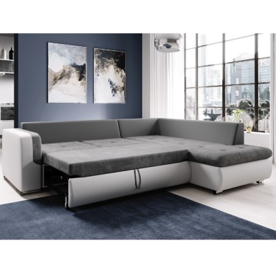 Canapea extensibilă, alb/gri, dreapta, FURUD L ROH