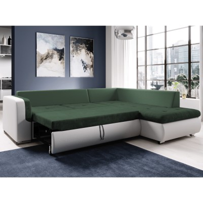 Canapea extensibilă, alb/verde, dreapta, FURUD L ROH