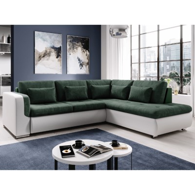 Canapea extensibilă, alb/verde, dreapta, FURUD L ROH