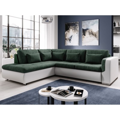 Canapea extensibilă, alb/verde, stânga, FURUD L ROH