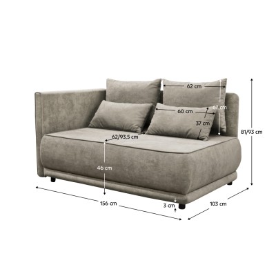 Canapea extensibilă, bej gri Taupe, pe stânga, LIAMI