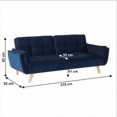 Canapea extensibilă, catifea albastru regal/ stejar, FILEMA