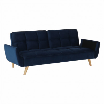 Canapea extensibilă, catifea albastru regal/ stejar, FILEMA