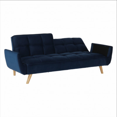 Canapea extensibilă, catifea albastru regal/ stejar, FILEMA