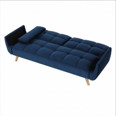 Canapea extensibilă, catifea albastru regal/ stejar, FILEMA