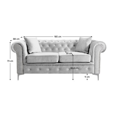 Canapea extensibilă de lux 2 locuri, stofă gri deschis Velvet, ROMANO