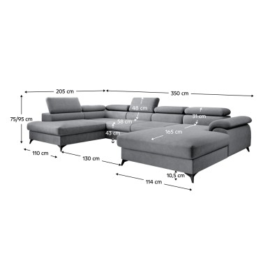 Canapea extensibilă, gri, stânga, POLY ROH U