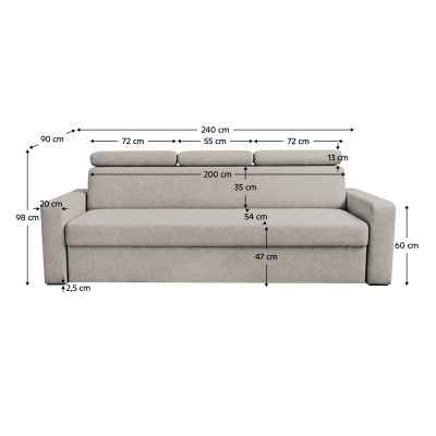 Canapea extensibilă, material textil bej gri Taupe, KINGA