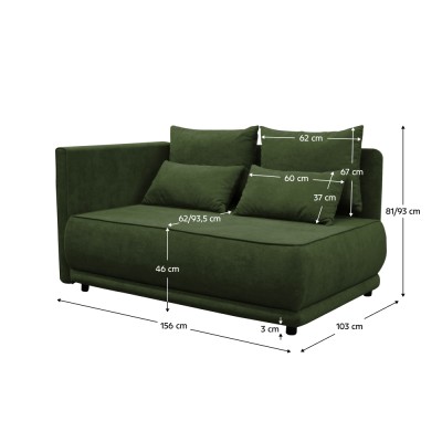 Canapea extensibilă, verde, pe stânga LIAMI