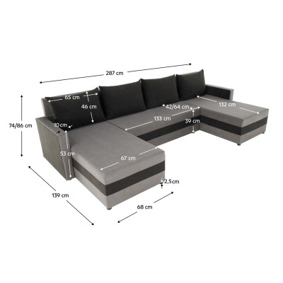 Canapea universală, gri / negru, PAULITA U