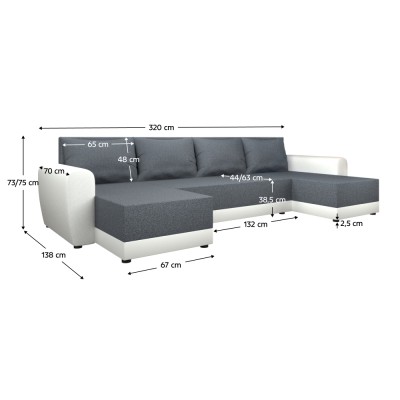 Canapea universală, gri/alb, DAKAR NEW U