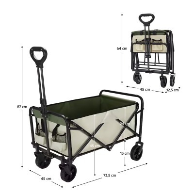 Cărucior de grădină, pliabil, bej/verde/negru, KARIL