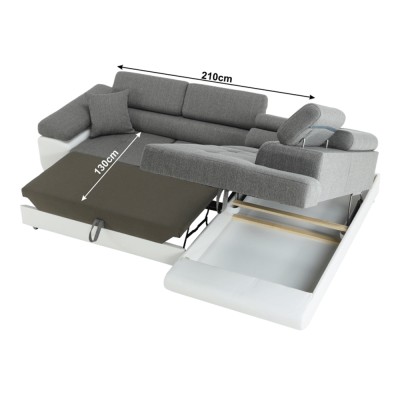 Colţar, alb/ gri, model dreapta, AMARETO NEW