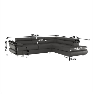 Colţar extensibil din piele ecologică gri-maroniu, BUTON 1