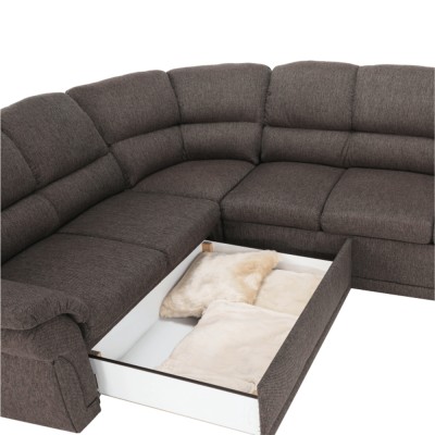 Colţar, S, extensibil/spaţiu pentru depozitare, maro, AMELIA