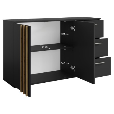 Comodă, 2D3S, neagră/stejar artisan, TOLIS TYP 3