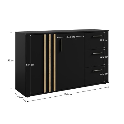 Comodă, 2D3S, neagră/stejar artisan, TOLIS TYP 3