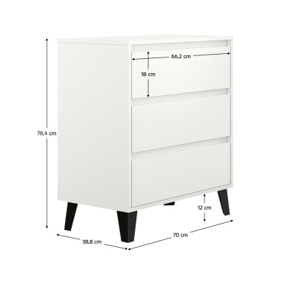 Comodă, albă, BOGAN NEW 3S70