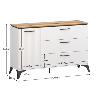 Comodă, alb/stejar evoke, VELIS 1D3S