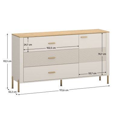 Comodă, caşmir/stejar de piatră, RUNOL 1D3S