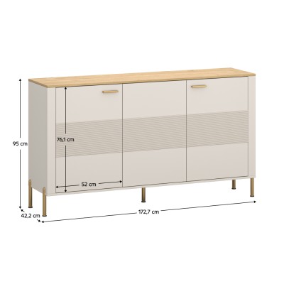 Comodă, caşmir/stejar de piatră, RUNOL 3D