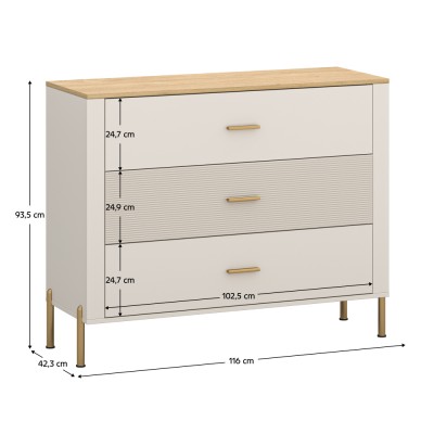 Comodă, caşmir/stejar de piatră, RUNOL 3S