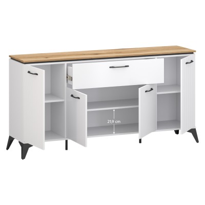 Comodă cu sertare, alb/stejar evoke, VELIS 4D1S