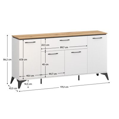 Comodă cu sertare, alb/stejar evoke, VELIS 4D1S