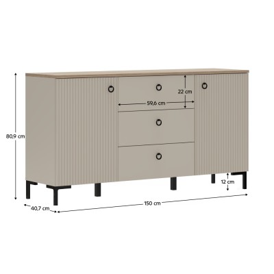 Comodă, gri-maroniu Taupe/stejar silverjack, DOMCA 2D3S