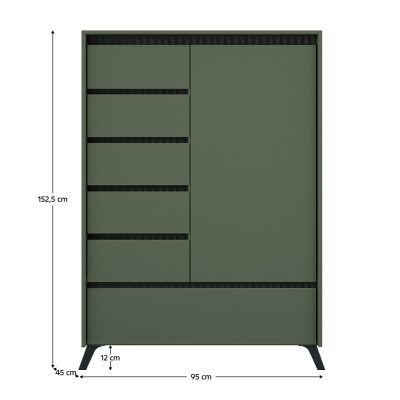 Comodă, verde smoke/negru, LONGY REG1D5S1K