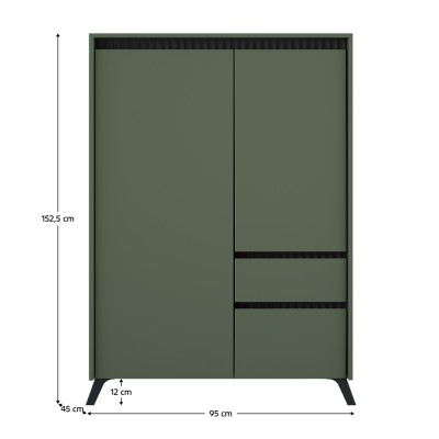 Comodă, verde smoke/negru, LONGY REG2D1S1K