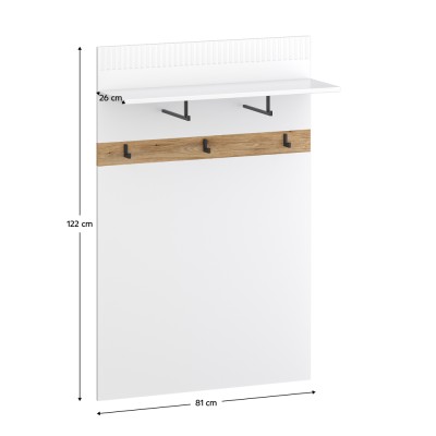 Cuier de perete 80, alb/stejar evoke, VELIS