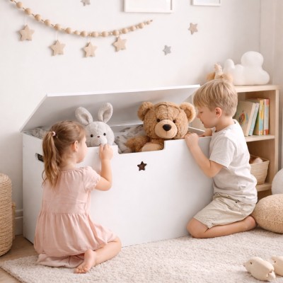 Cutie depozitare jucării, albă, BOLIS