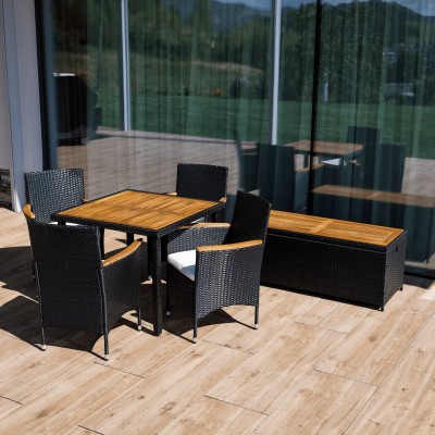 Cutie/bancă de depozitare pentru grădină, negru/natural/crem, BEMUS