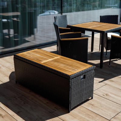 Cutie/bancă de depozitare pentru grădină, negru/natural/crem, BEMUS