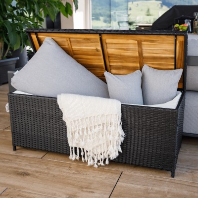 Cutie/bancă de depozitare pentru grădină, negru/natural/crem, BEMUS