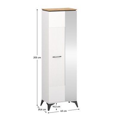 Dulap cu oglindă, alb/stejar evoke, VELIS 1D/40