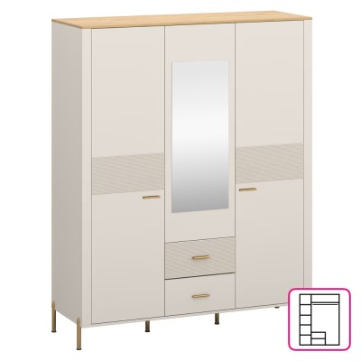 Dulap cu oglindă, caşmir/stejar de piatră, RUNOL 3D2S