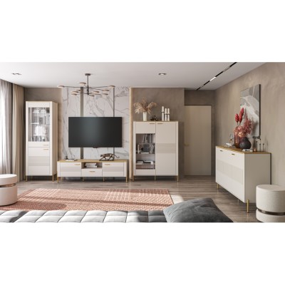 Dulap cu oglindă, caşmir/stejar de piatră, RUNOL 3D2S