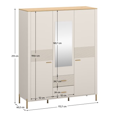 Dulap cu oglindă, caşmir/stejar de piatră, RUNOL 3D2S