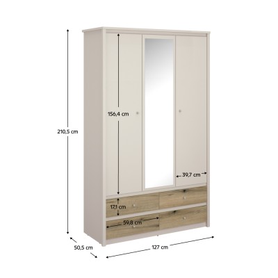 Dulap cu oglindă, caşmir/stejar evoke, KAROS 3D4S