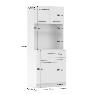 Dulap de bucătărie cu patru uşi, alb, DOMIS NEW